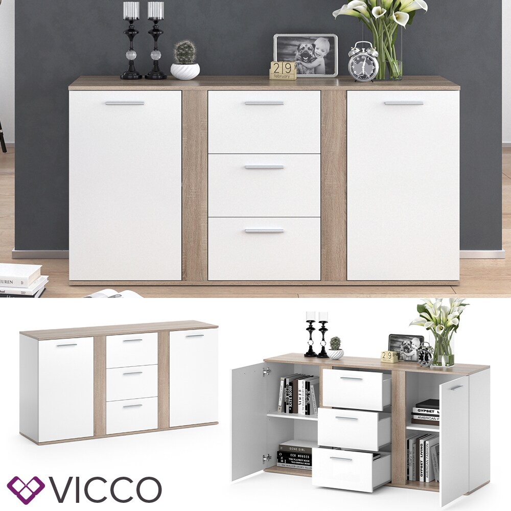 VICCO Sideboard NOVELLI Highboard wei&szlig; sonoma Kommode Anrichte Schrank 2 T&uuml;ren 