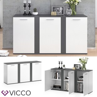 VICCO Sideboard NOVELLI Highboard weiß anthrazit Kommode Anrichte 3 Türen 