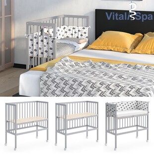 VITALISPA Beistellbett SOPHIE Grau Babybett Stillbett Stubenbett Nestchen Boxspringbett 