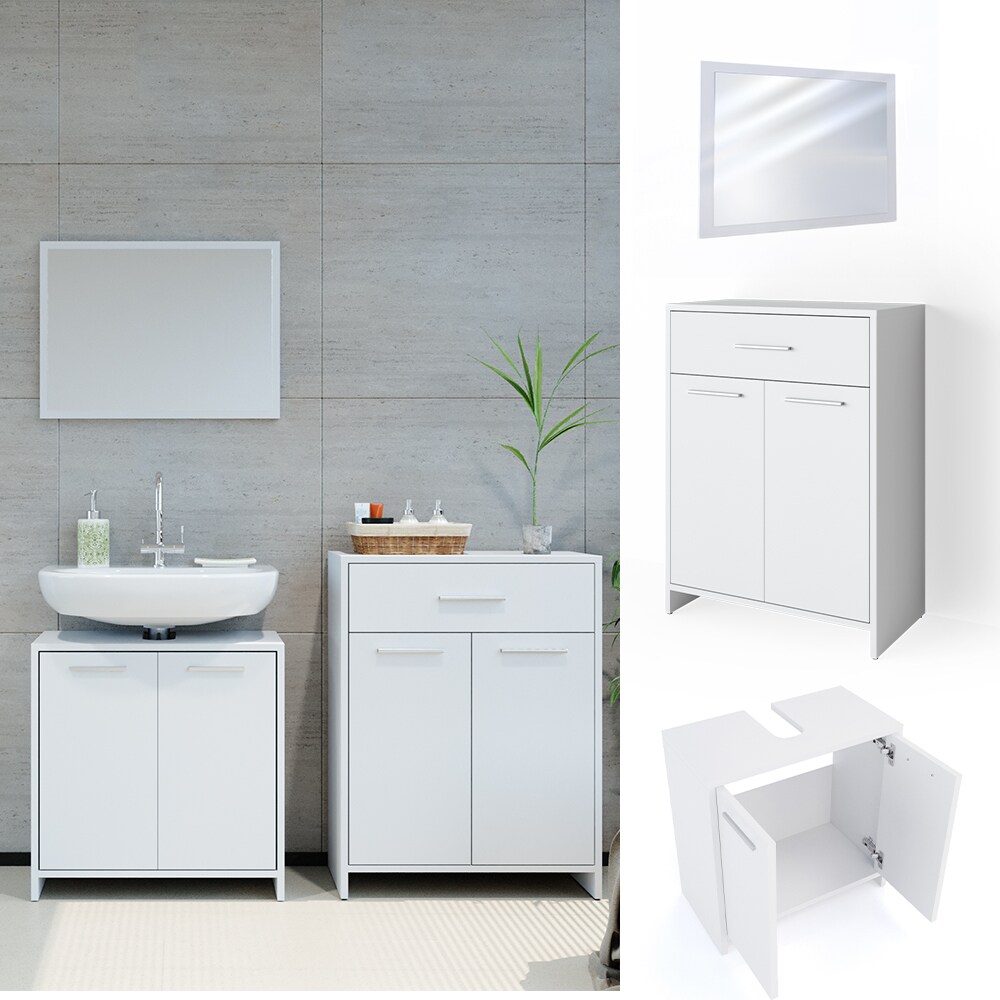 VICCO Badm&ouml;bel Set KIKO Wei&szlig; - Spiegel Unterschrank Kommode Schrank Badschrank 
