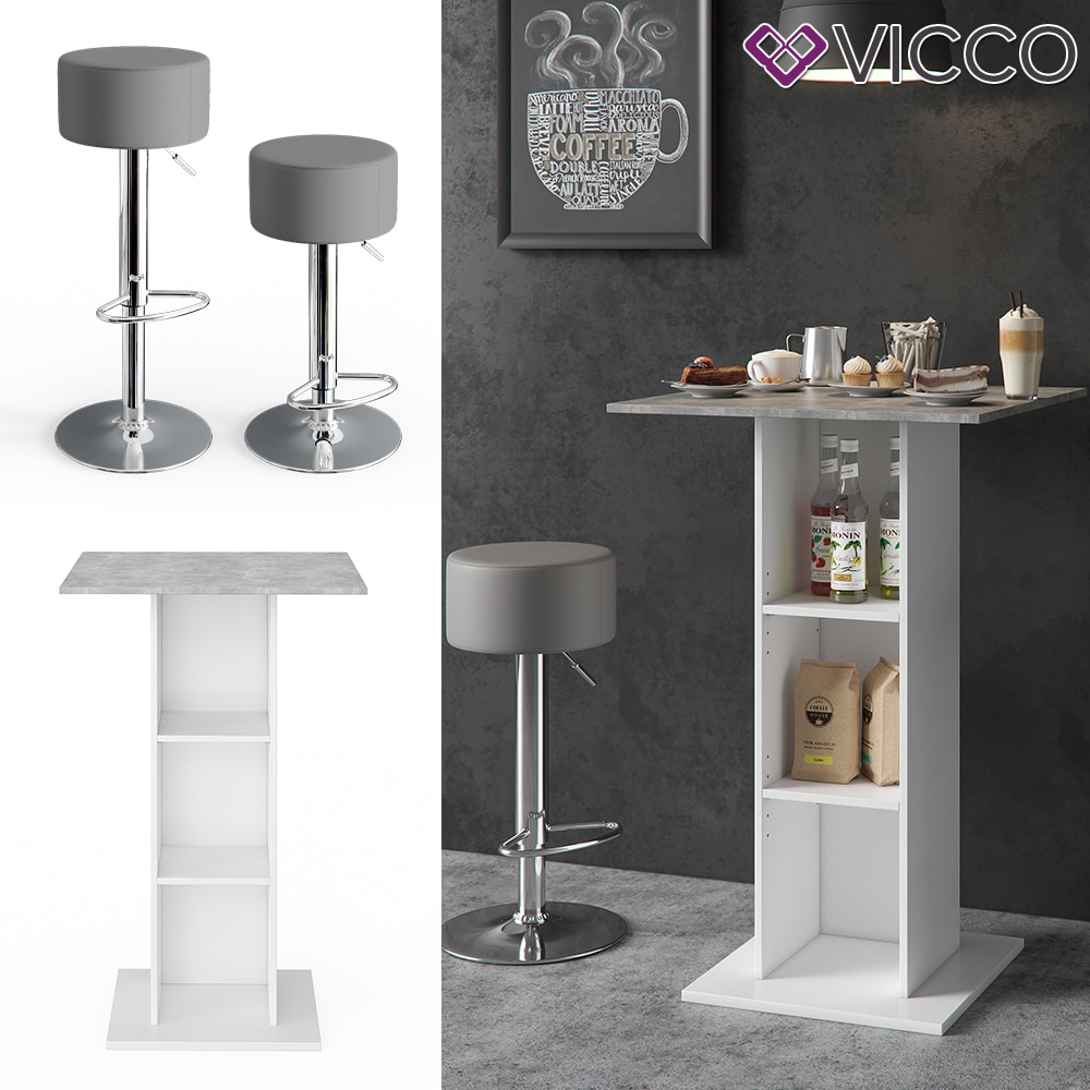 VICCO Bartisch Bar Wei&szlig; Beton Bartresen Stehtisch Tresentisch Bistrotisch K&uuml;che inkl. Barhocker 