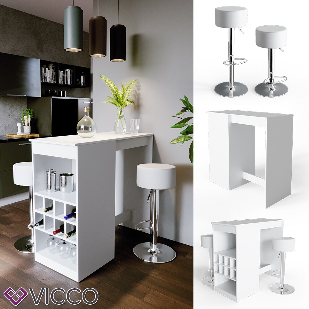 VICCO Bartisch ROSS Wei&szlig; Bartresen Stehtisch Tresentisch Bistrotisch Tisch inkl. Barhocker 