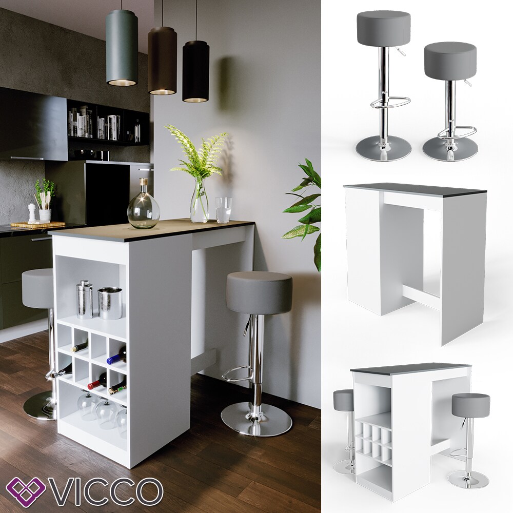 VICCO Bartisch ROSS Wei&szlig; Bartresen Stehtisch Tresentisch Bistrotisch Tisch inkl. Barhocker 