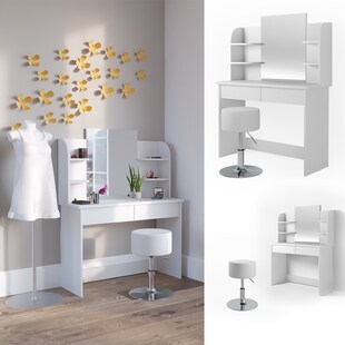 Vicco Schminktisch Charlotte Frisiertisch Frisierkommode Kosmetiktisch Weiß inkl. Designhocker 