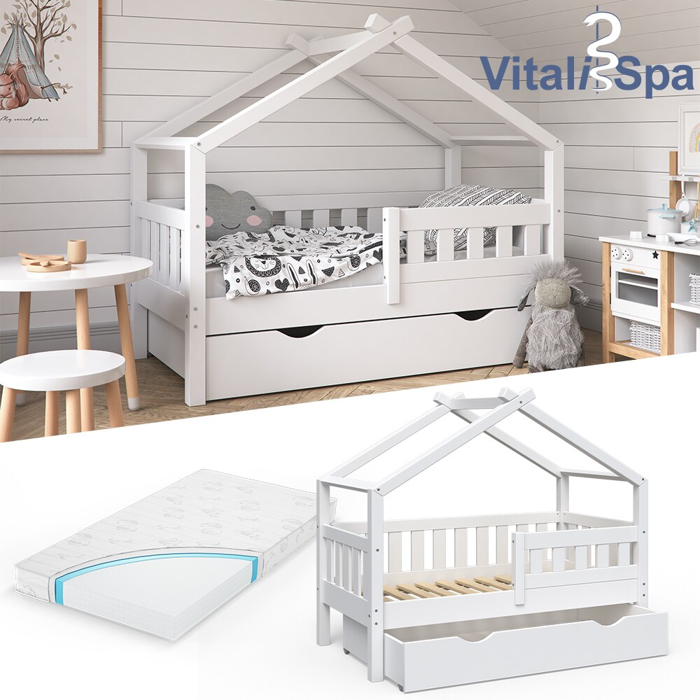VitaliSpa Design Kinderbett 140x70 Babybett Jugendbett mit Schublade Lattenrost Matratze 