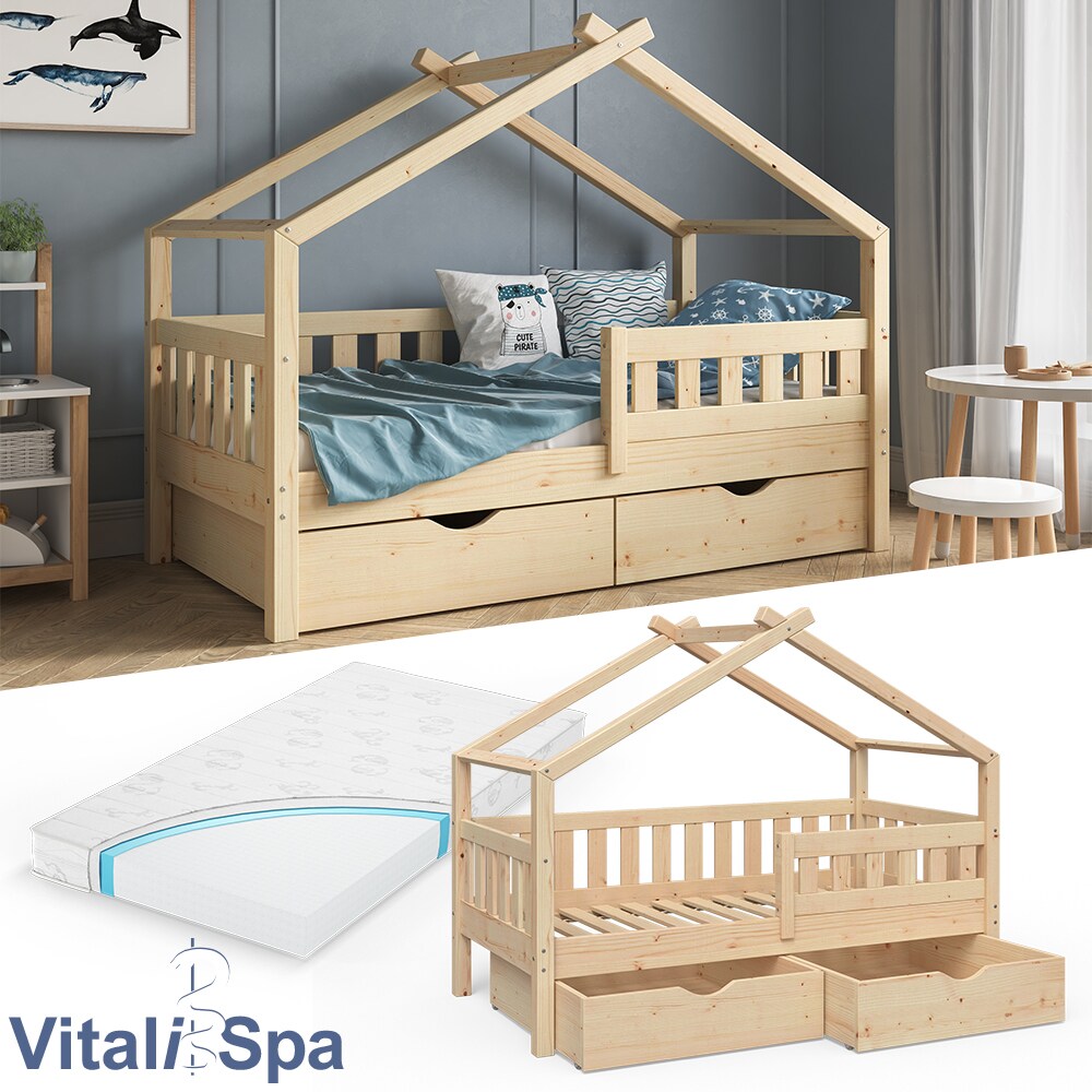 VitaliSpa Design Kinderbett 160x80 Babybett Jugendbett 2 Schubladen Lattenrost Matratze 