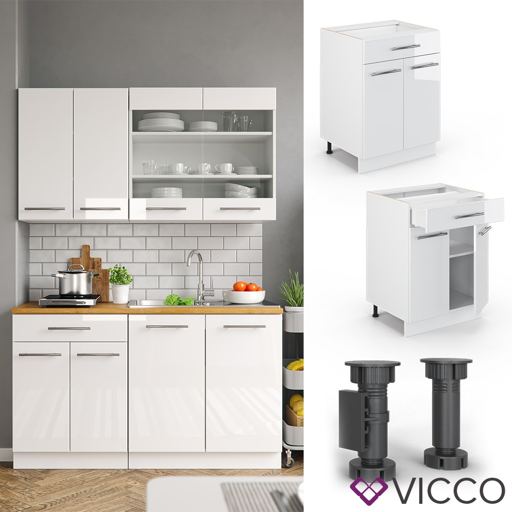 VICCO Schubunterschrank 60 cm Wei&szlig; K&uuml;chenzeile Unterschrank R-Line 