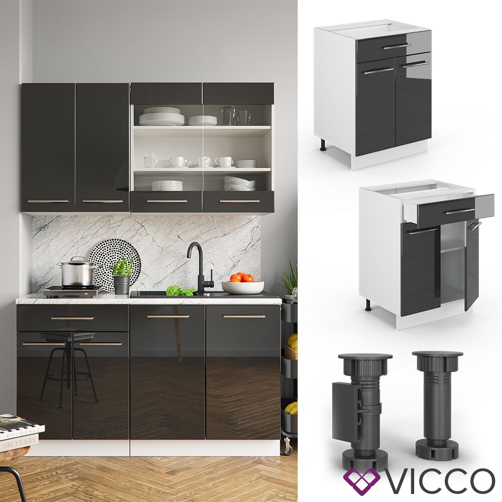 VICCO Schubunterschrank 60 cm Anthrazit K&uuml;chenzeile Unterschrank Fame 