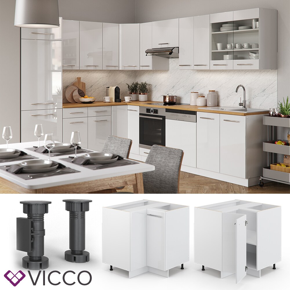 VICCO Eckunterschrank 87 cm Wei&szlig; K&uuml;chenzeile Unterschrank Fame 