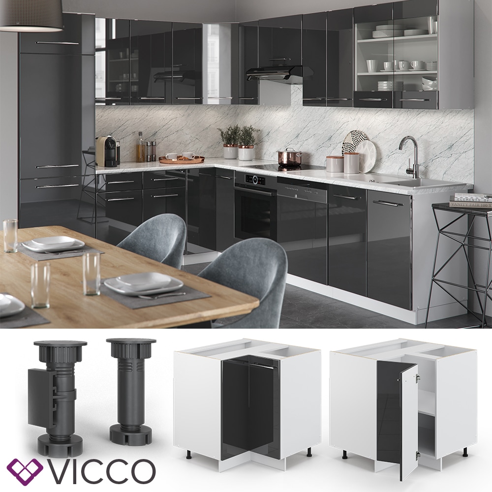 VICCO Eckunterschrank 87 cm Anthrazit K&uuml;chenzeile Unterschrank Fame 