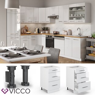 VICCO Schubunterschrank 50 cm Weiß Küchenzeile Unterschrank Fame 