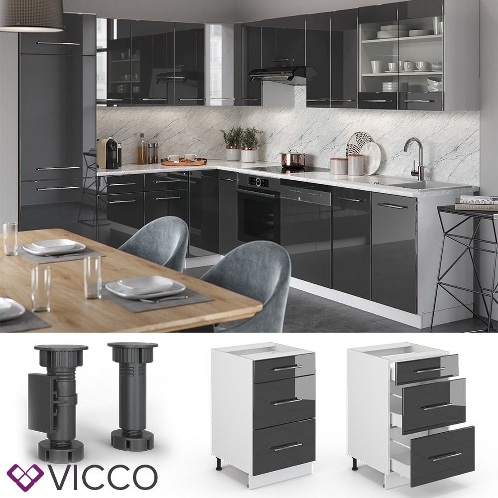 VICCO Schubunterschrank 50 cm Anthrazit K&uuml;chenzeile Unterschrank Fame 