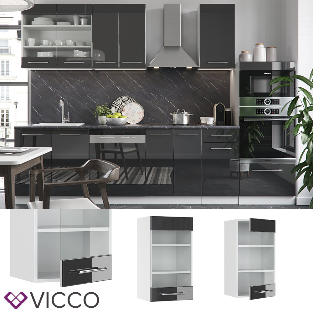 VICCO H&auml;ngeglasschrank 40 cm Anthrazit K&uuml;chenzeile Unterschrank Fame 