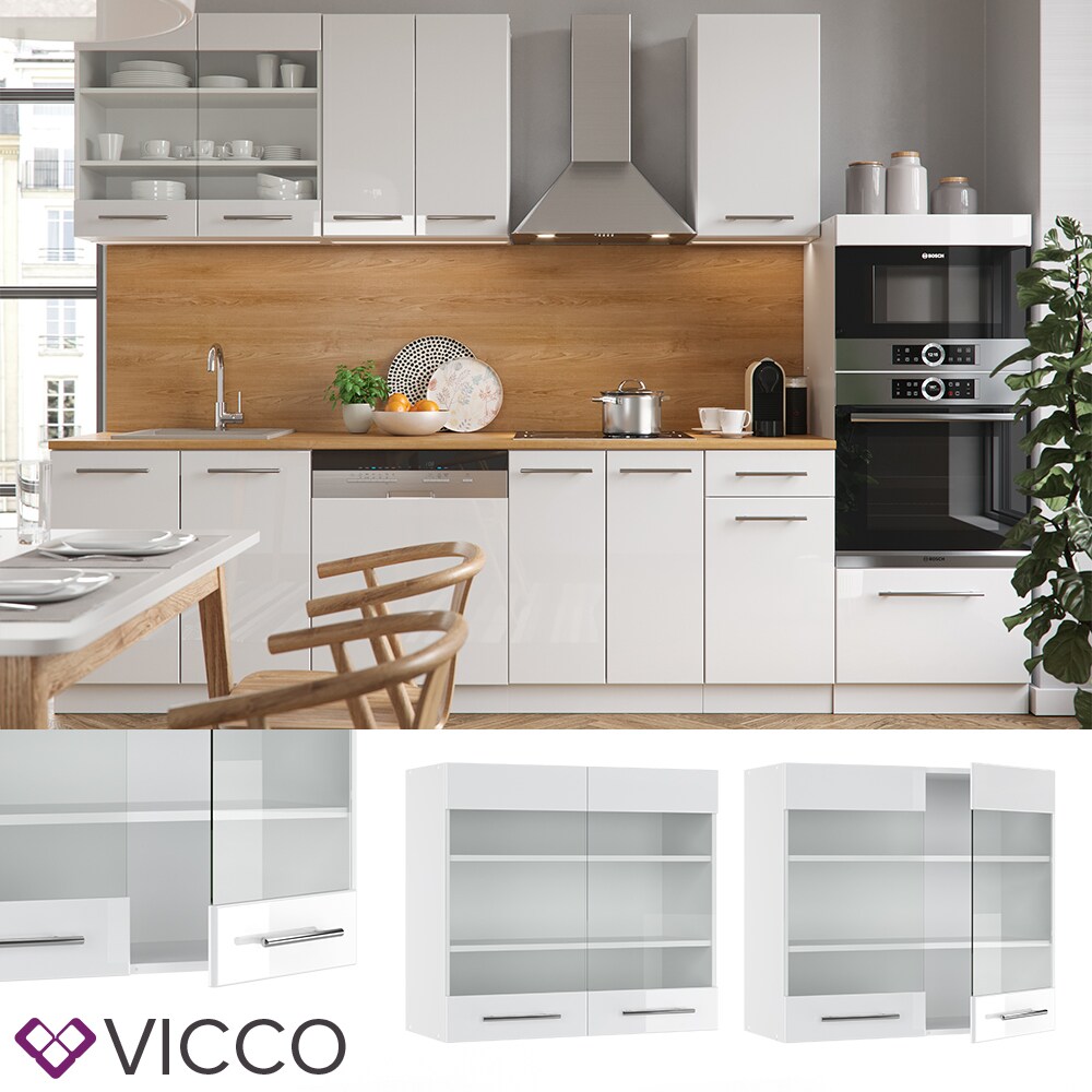 VICCO H&auml;ngeglasschrank 80 cm Wei&szlig; K&uuml;chenzeile Unterschrank Fame 
