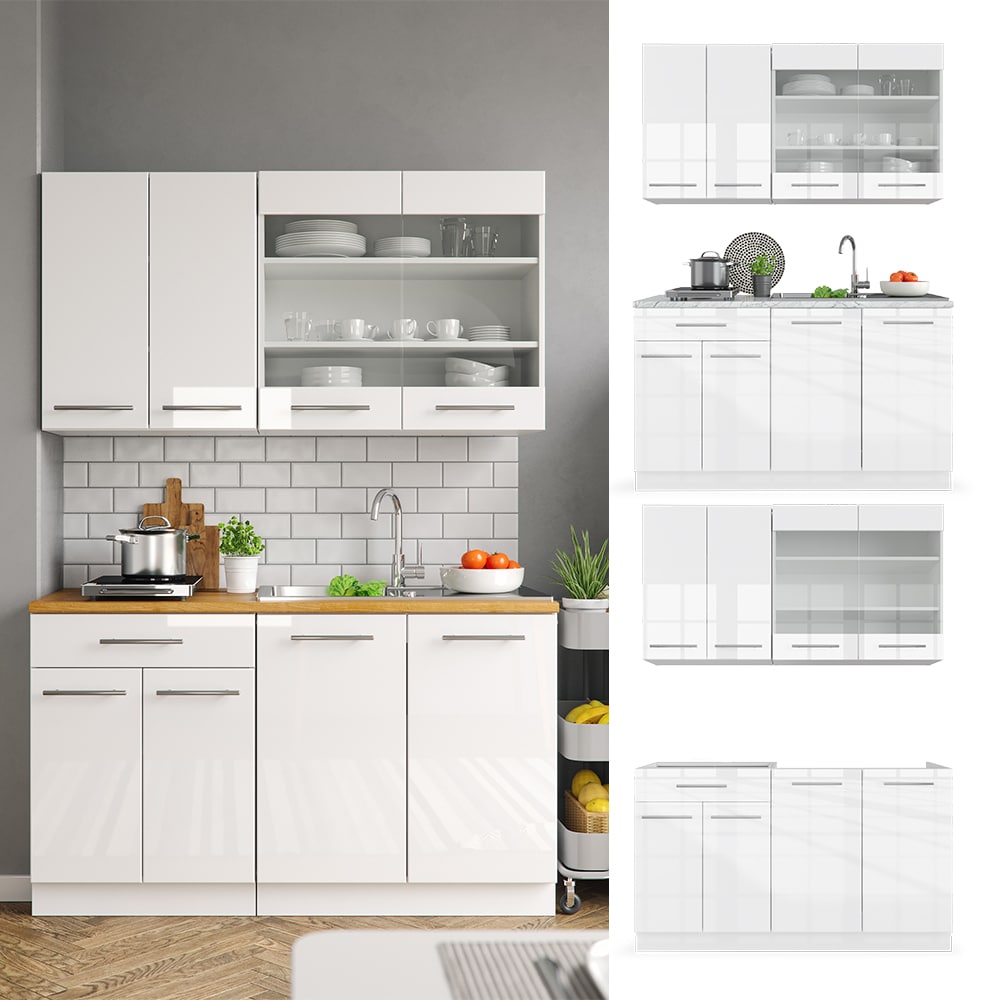 Vicco - Cuisine Fame-Line, Blanc, 140 cm sans plan de travail