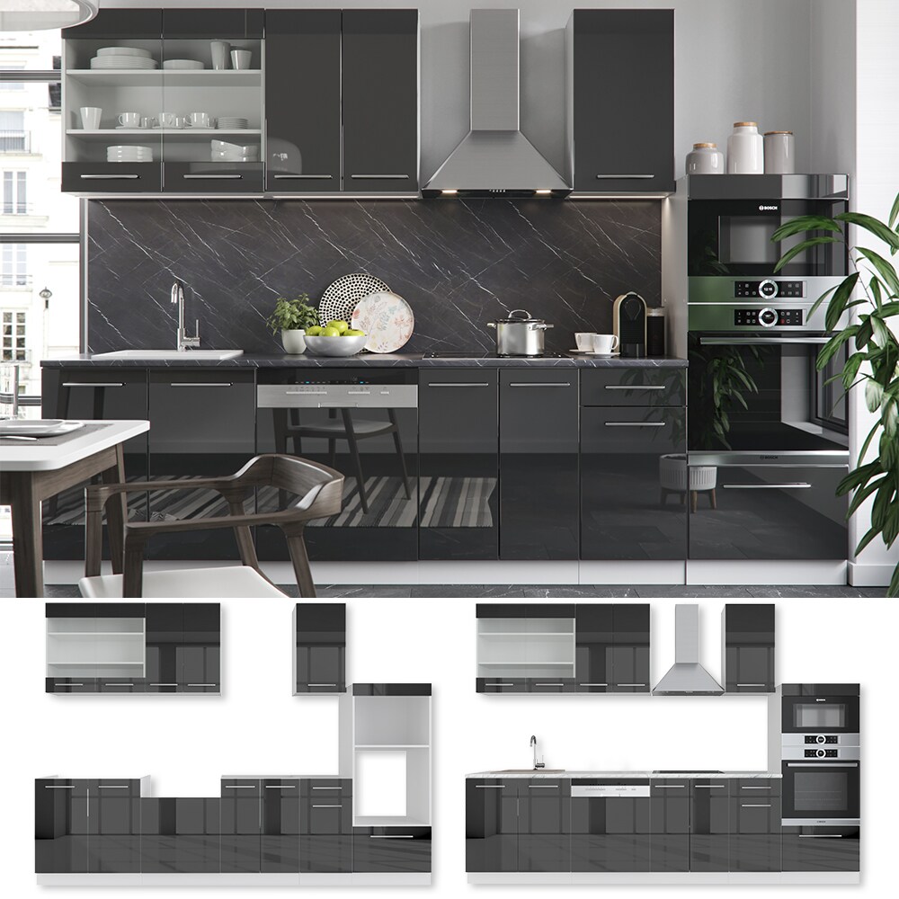 Vicco K&uuml;che Fame-Line 240 cm K&uuml;chenzeile K&uuml;chenblock Einbau Hochglanz 