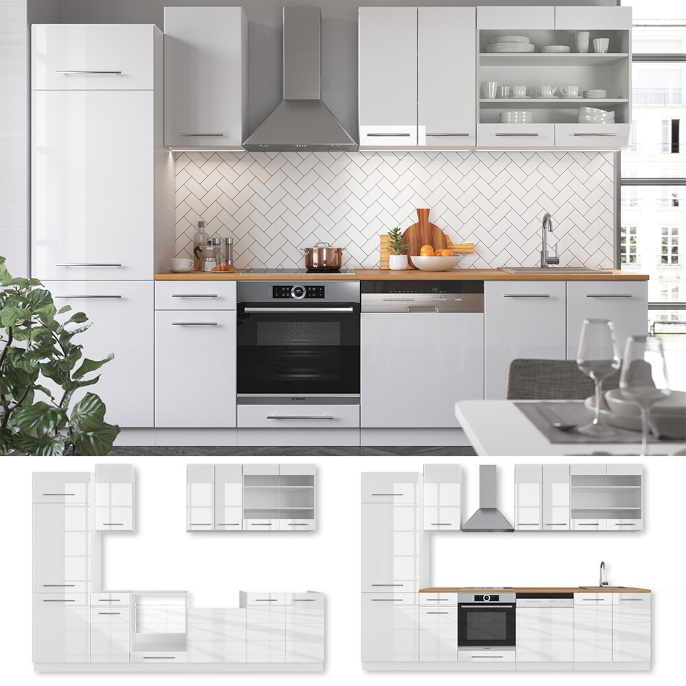 Vicco K&uuml;che Fame-Line 240 cm K&uuml;chenzeile K&uuml;chenblock Einbau Hochglanz 