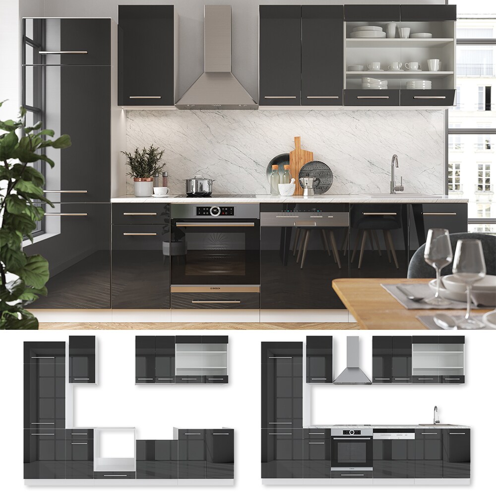 Vicco K&uuml;che Fame-Line 240 cm K&uuml;chenzeile K&uuml;chenblock Einbau Hochglanz 