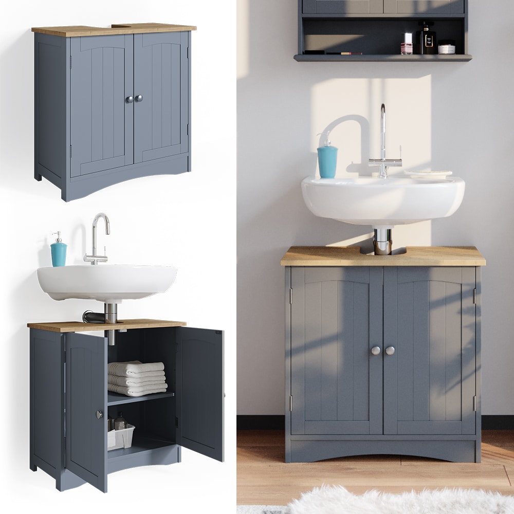 Vicco Wachtischunterschrank Bianco Grau Badschrank Waschbeckenunterschrank Badm&ouml;bel Badezimmerschrank im Landhausstil 