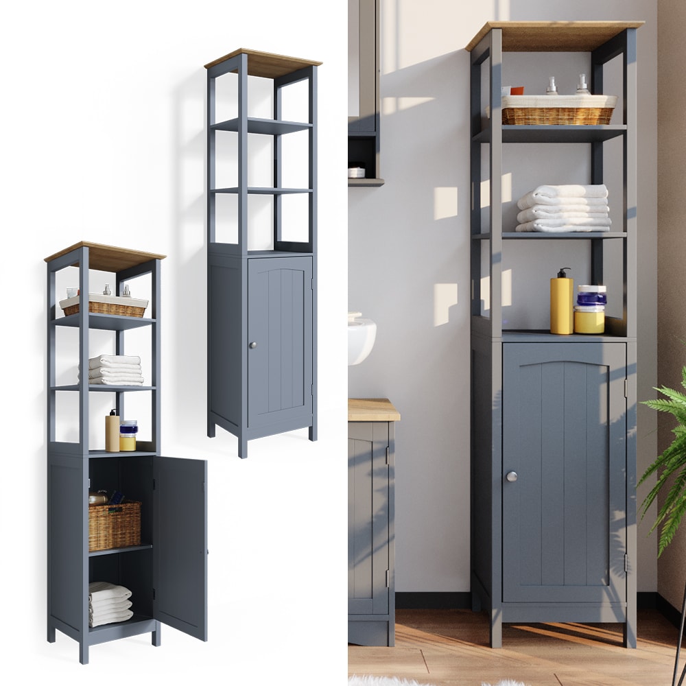 Vicco Badschrank Bianco Grau Hochschrank 160x40x32cm Badregal Badm&ouml;bel grau Holz Badezimmerschrank im Landhausstil 