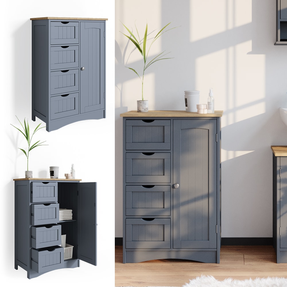 Vicco Badschrank Bianco Grau Badregal mit 4 Schubladen 81x55x30cm Badm&ouml;bel grau Sideboard Badezimmerschrank im Landhausstil 
