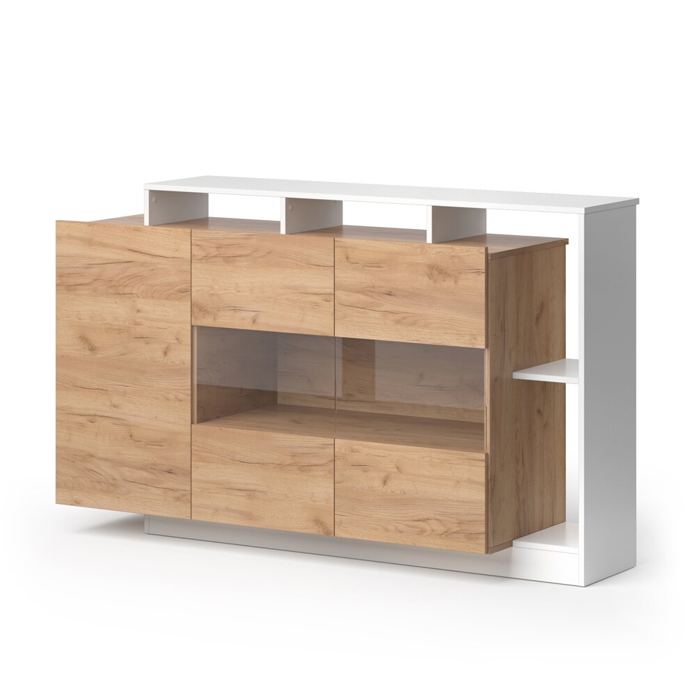 Vicco Sideboard Linnea Highboard Wei&szlig; Gold Craft Oak Kommode Anrichte TV Schrank 
