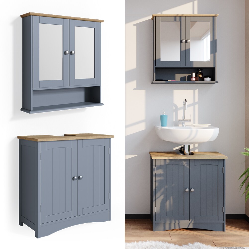 Vicco 2er Badm&ouml;bel Set Bianco Spiegelschrank Waschtischunterschrank Badschrank Badezimmerm&ouml;bel Set im Landhausstil 