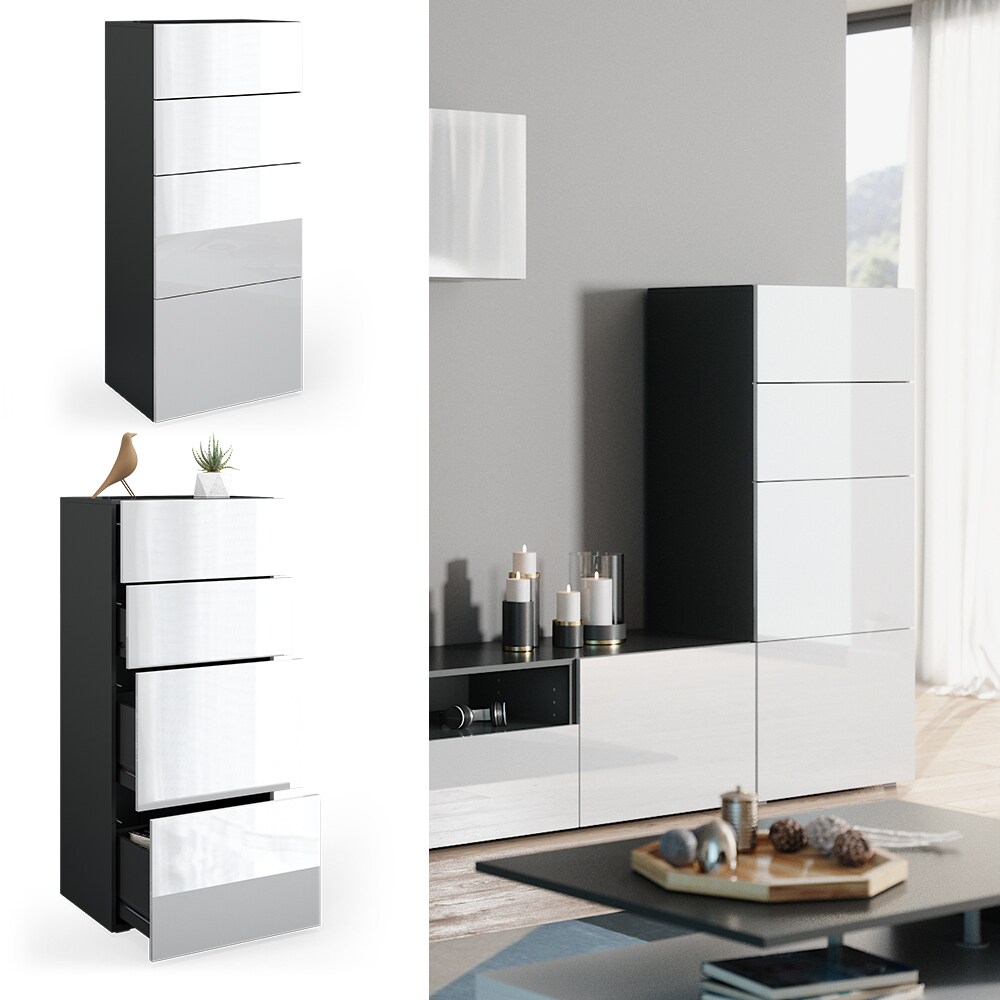 Vicco Schrank Compo Schubladenschrank Aktenschrank B&uuml;ro Wohnzimmer anthrazit/wei&szlig; hochglanz 
