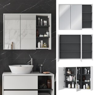 Vicco Spiegelschrank Viola Weiß Badschrank Badspiegel 2 Türen mit Ablagen Badmöbel 