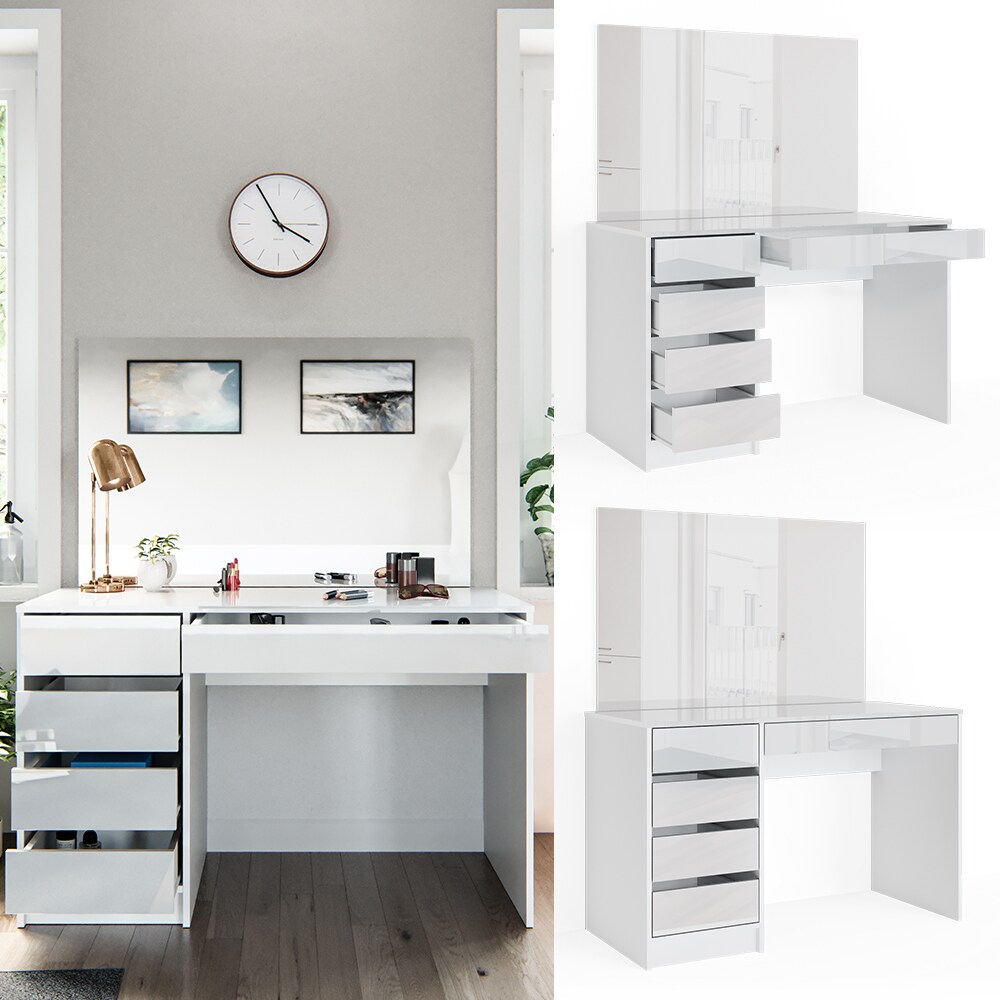 Vicco Schminktisch Sherry wei&szlig; Spiegel Frisiertisch Frisierkommode 5 Schubladen 