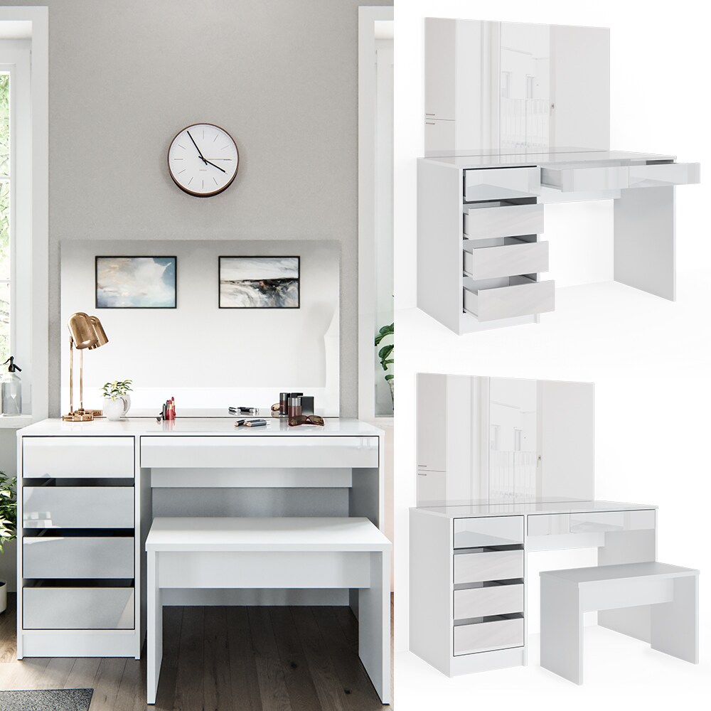 Vicco Schminktisch Sherry wei&szlig; mit Spiegel Sitzbank Frisiertisch Frisierkommode 