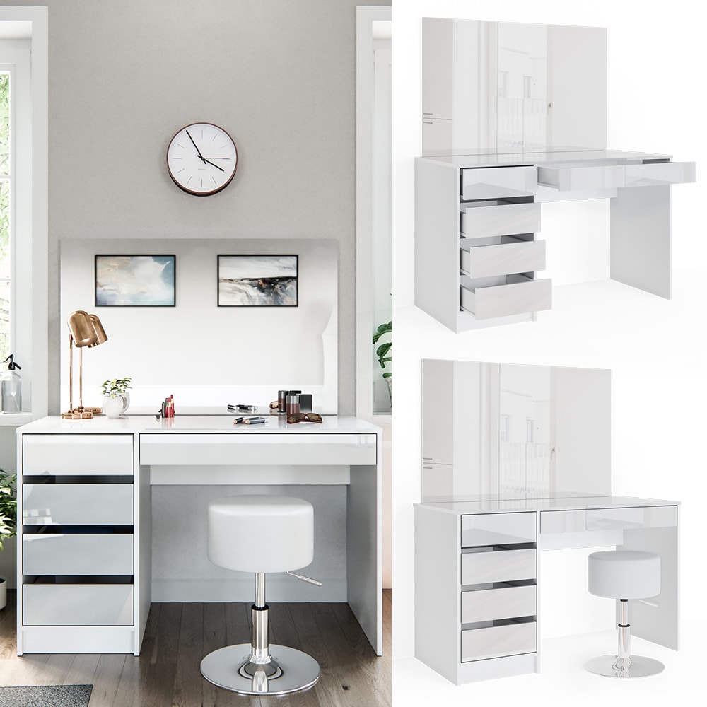 Vicco Schminktisch Sherry wei&szlig; Spiegel Hocker Frisiertisch Kommode 5 Schubladen 