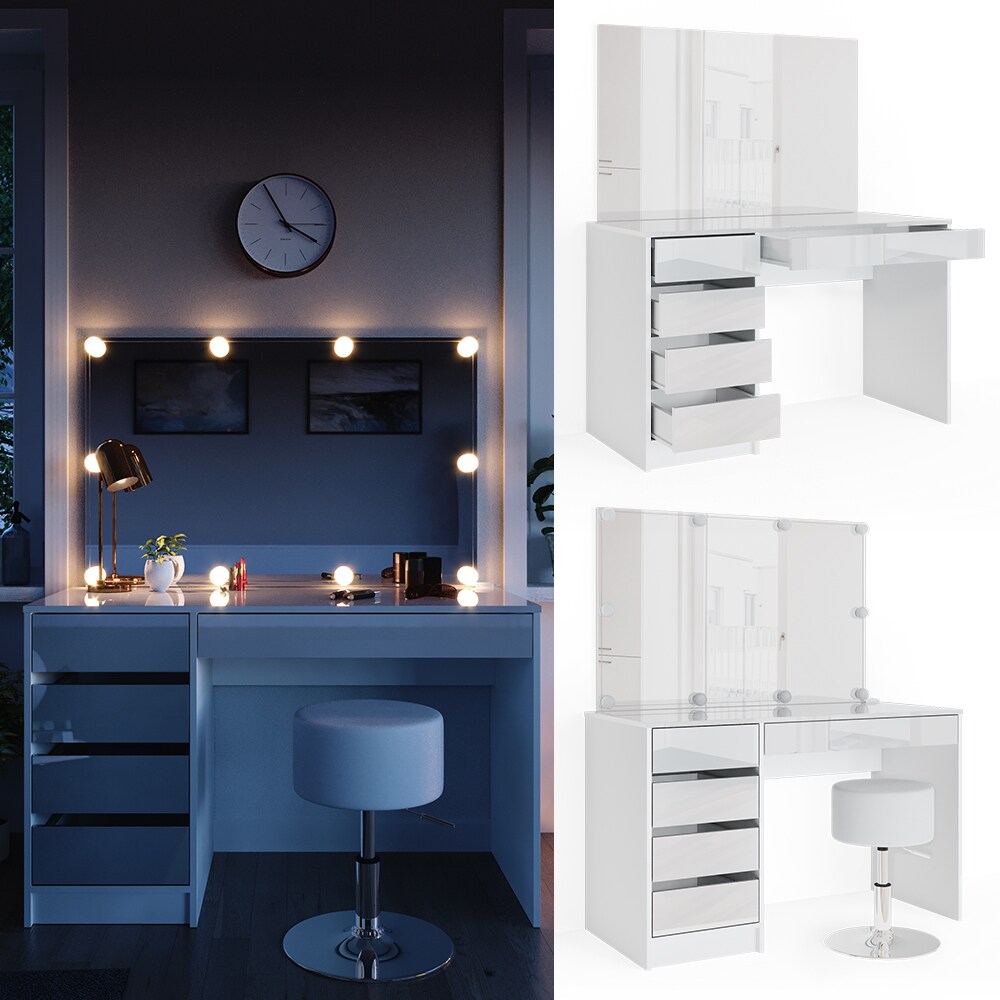 Vicco Schminktisch Sherry wei&szlig; mit LED-Beleuchtung Spiegel Hocker Frisiertisch 