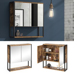 Vicco Spiegelschrank Fyrk Vintage Badschrank Badmöbel Badspiegel mit Ablagen 