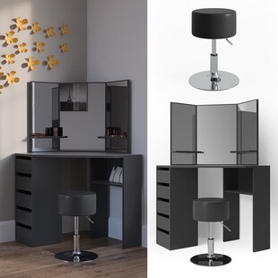 Vicco Schminktisch Arielle Frisiertisch Kommode Frisierkommode Spiegel Schwarz inklusive Hocker 