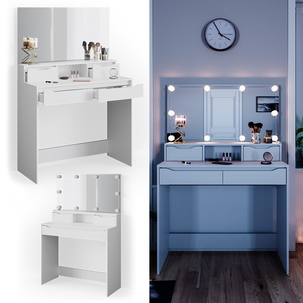 Vicco Coiffeuse Blanc 90cm avec miroir LED