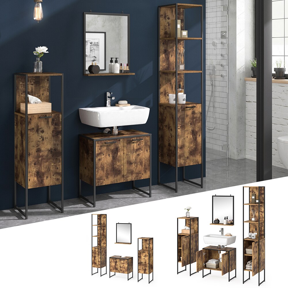 Vicco Loft Badm&ouml;bel Set Fyrk Vintage Badspiegel Badschr&auml;nke Waschtischunterschrank 