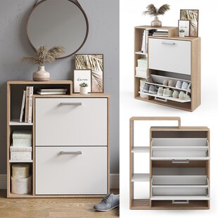 Vicco Schuhkipper Orlando 2 Fächer Weiß-Sonoma - Schuhregal Schuhschrank Schrank Kommode Flur Diele Garderobe 