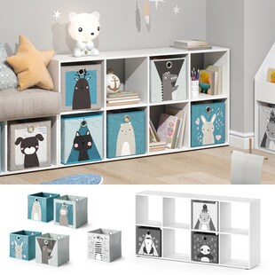 Vicco Kinderregal 8 Fächer inklusive Kinder Faltboxen Bücherregal Aufbewahrungsregal Spielzeug 