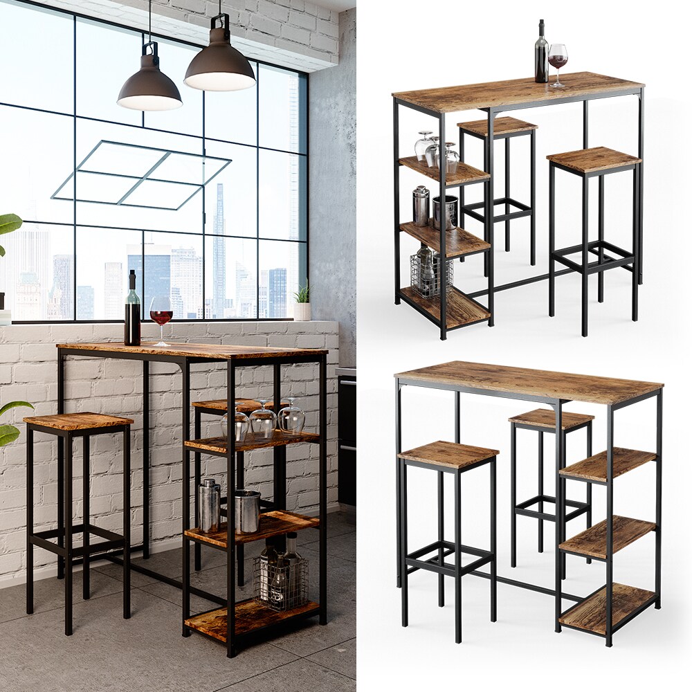 Vicco Bartisch Set 2 Barhocker Fyrk Stehtisch Bartresen 3 Ablagen K&uuml;chenhocker 