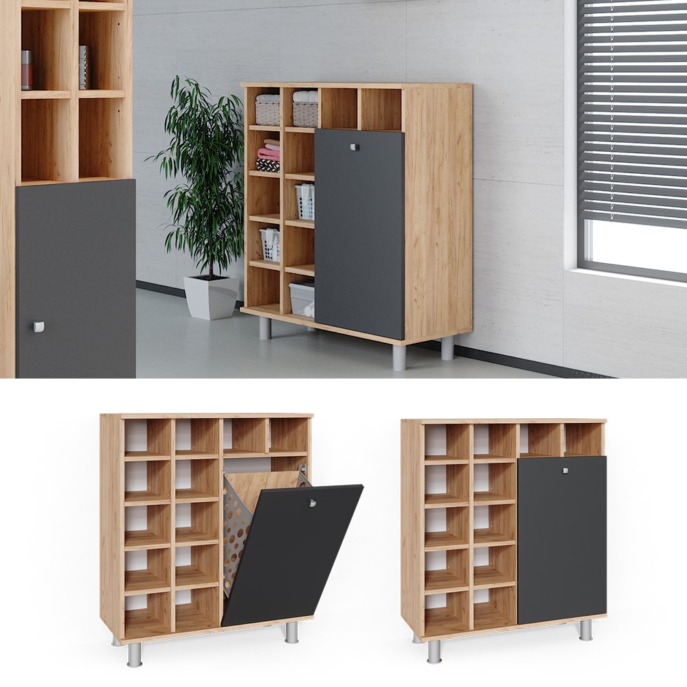 Vicco W&auml;scheschrank Fynn Badschrank mit W&auml;schekorb Badezimmerschrank Badm&ouml;bel 