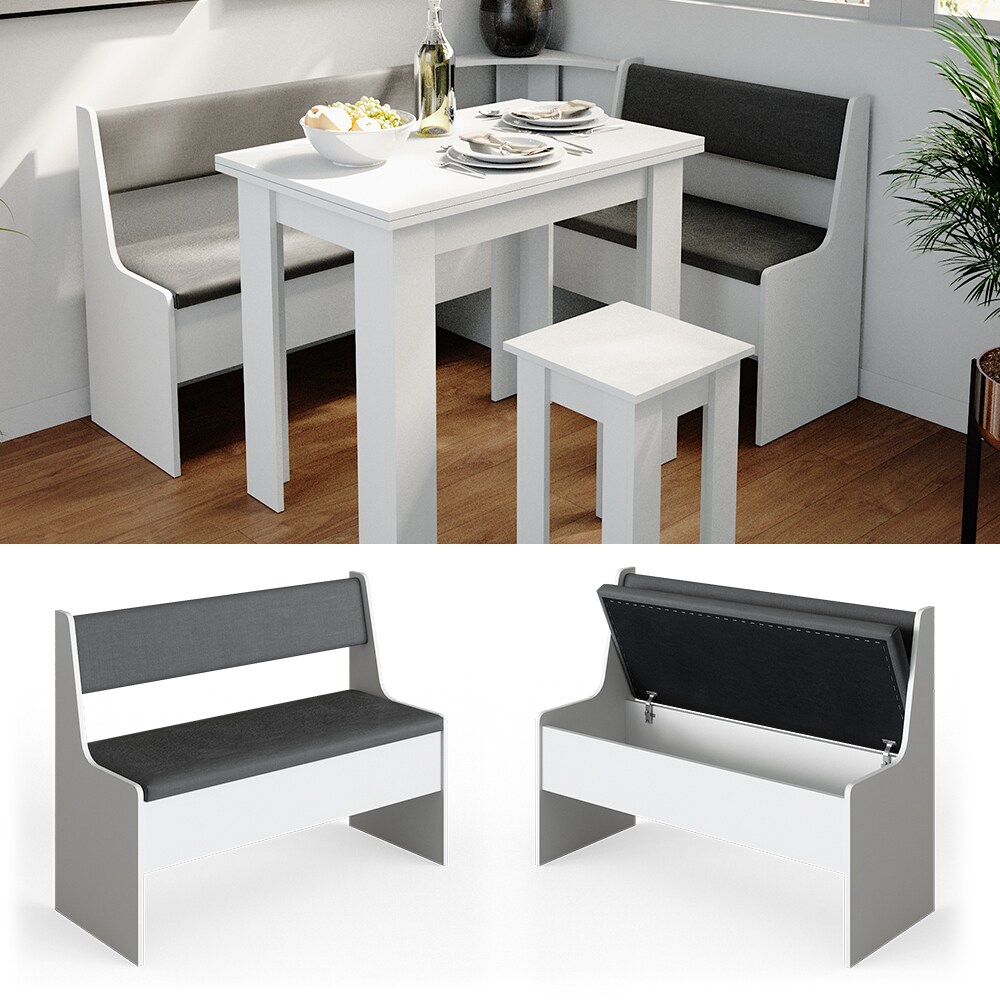 Vicco Eckbankgruppe K&uuml;chenbank Roman wei&szlig; 107cm Sitzbank mit Truhe Esszimmerbank f&uuml;r Esstisch 