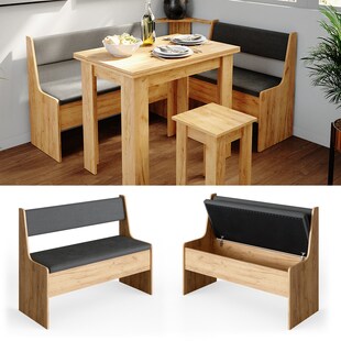 Vicco Eckbankgruppe Küchenbank Roman eiche 107cm Sitzbank mit Truhe Esszimmerbank für Esstisch 