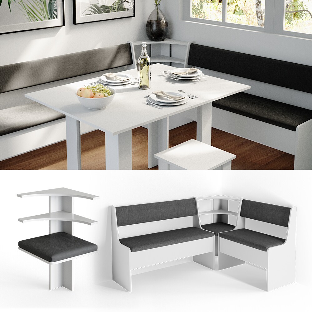 Vicco Eckbankgruppe K&uuml;chenbank Roman wei&szlig; Eckteil Sitzecke gepolstert Ablagen Eckbank K&uuml;che 