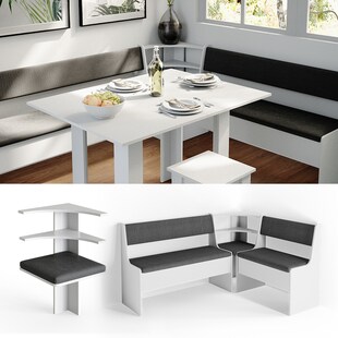 Vicco Eckbankgruppe Küchenbank Roman weiß Eckteil Sitzecke gepolstert Ablagen Eckbank Küche 