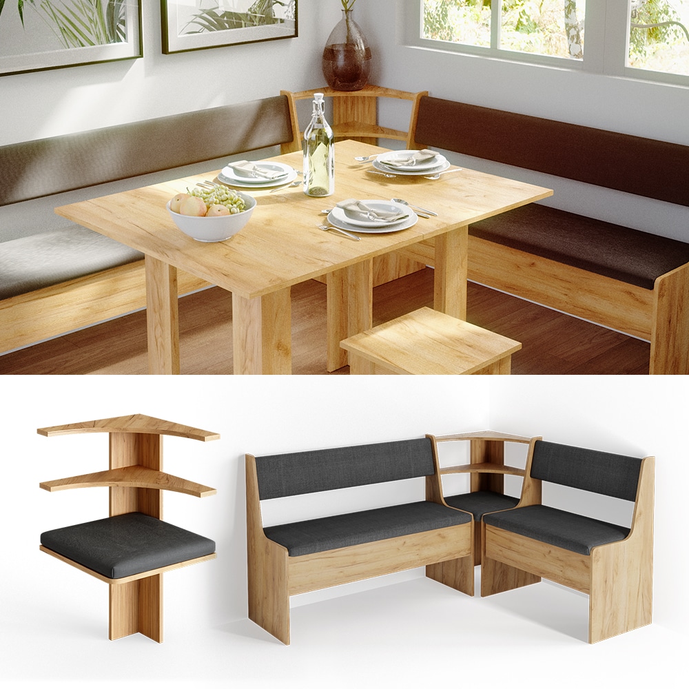 Vicco Eckbankgruppe K&uuml;chenbank Roman eiche Eckteil Sitzecke gepolstert Ablagen Eckbank K&uuml;che 