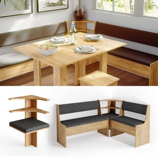 Vicco Eckbankgruppe Küchenbank Roman eiche Eckteil Sitzecke gepolstert Ablagen Eckbank Küche 