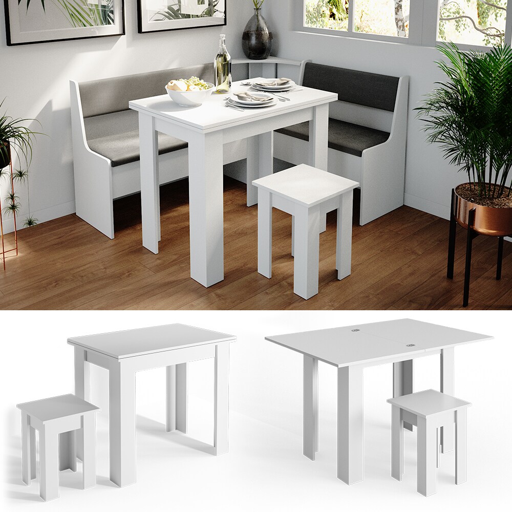 Vicco Eckbankgruppe K&uuml;chentisch Roman wei&szlig; Esstisch 120x90cm Hocker Essgruppe Esszimmertisch 