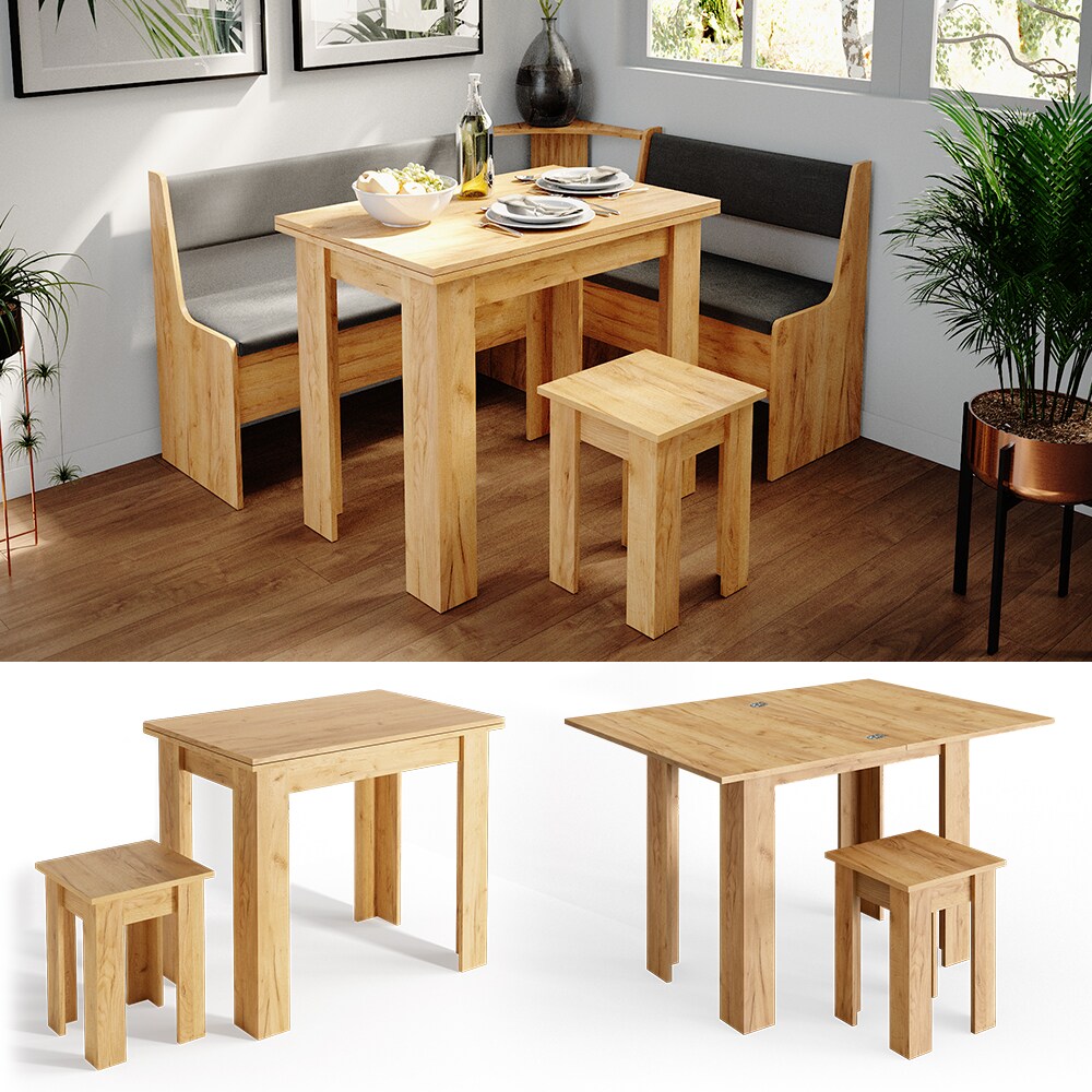 Vicco Eckbankgruppe K&uuml;chentisch Roman eiche Esstisch 120x90cm Hocker Essgruppe Esszimmertisch 