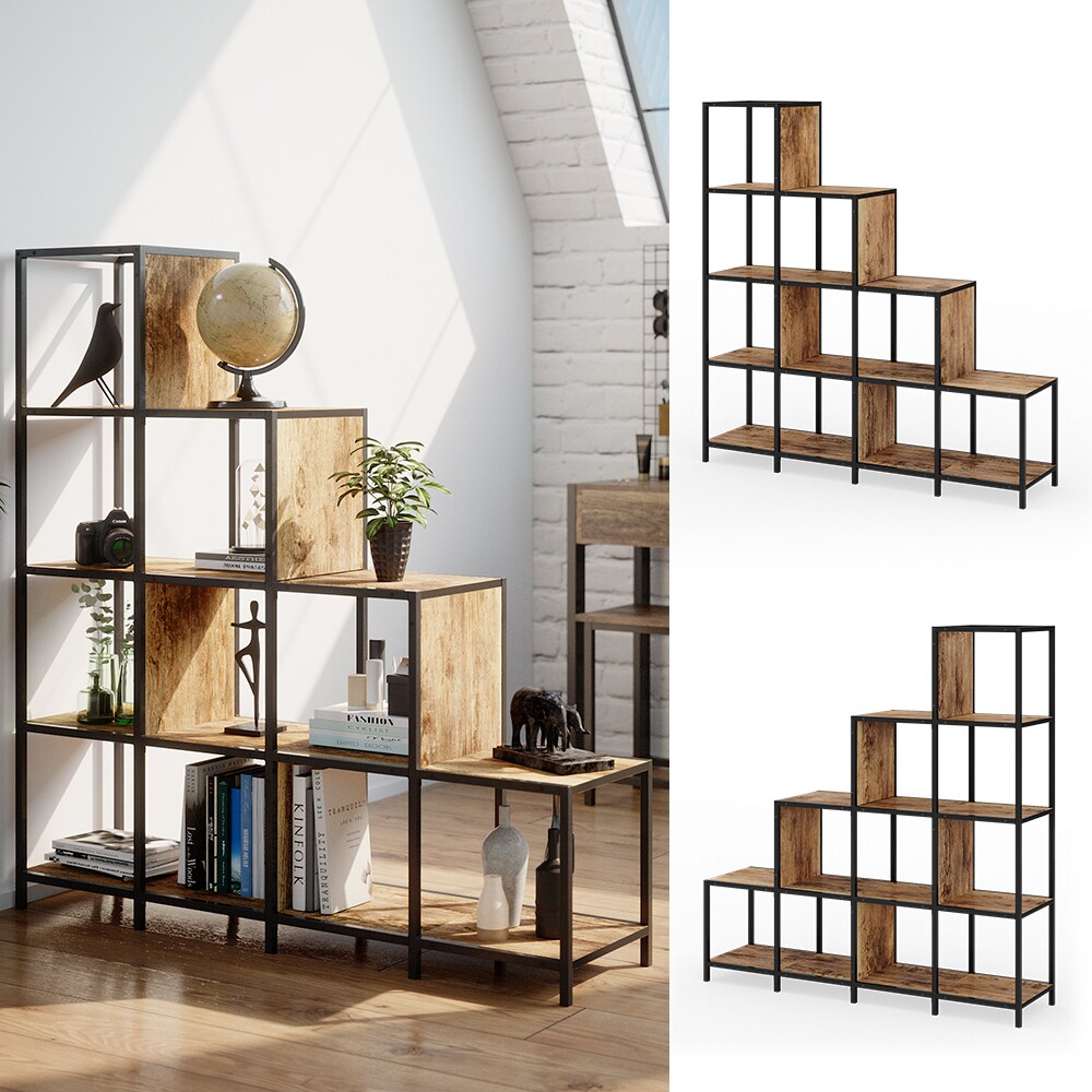 Vicco Treppenregal Raumteiler Stufenregal Fyrk 10 F&auml;cher B&uuml;cherregal Aktenregal 